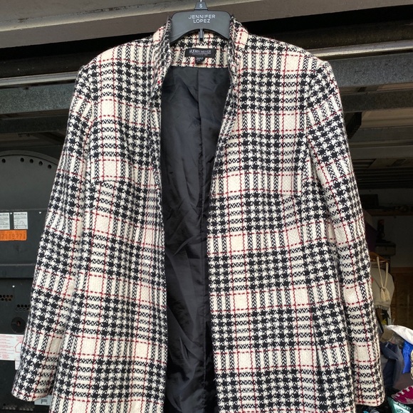 John Meyer plaid funnel neck coat single button - Picture 2 of 8